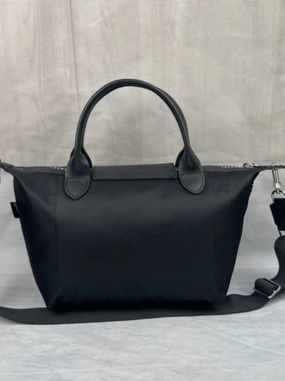 Black Foldable Tote Crossbody Bag Small Size 1512 - Picture 3 of 4